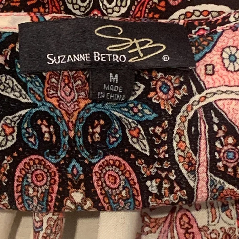 SB/Suzanne Betro BOHO Paisley Longline Vest‎ Cover-up Kimono Sz M #129E